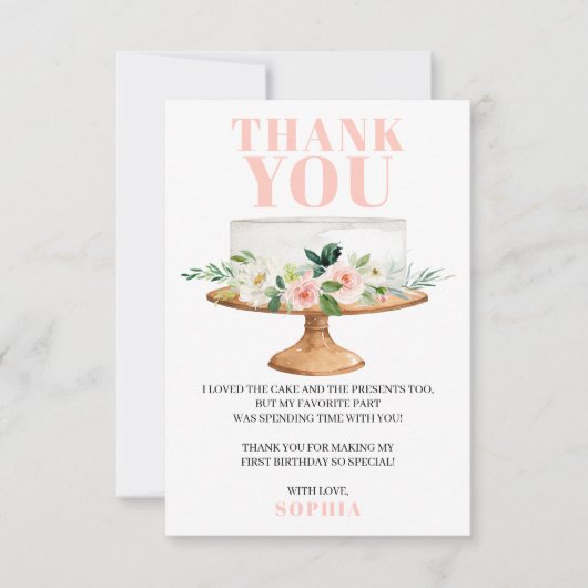Moderne verjaardagstaart eerste verjaardag dank u kaart (Voorkant)