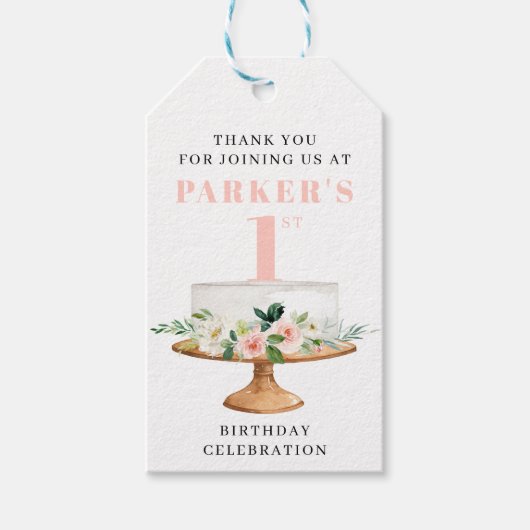 Moderne verjaardagstaart Eerste verjaardag Favor T Cadeaulabel (Voorkant)