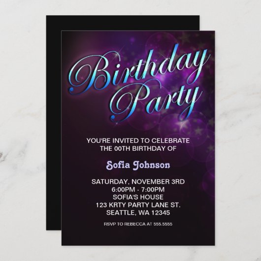 Moderne verjaardagsuitnodiging met cool ontwerp kaart (Voorkant / Achterkant)