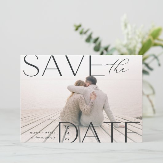 Moderne verklaring | Horizontale foto Save The Date (Staand voorkant)