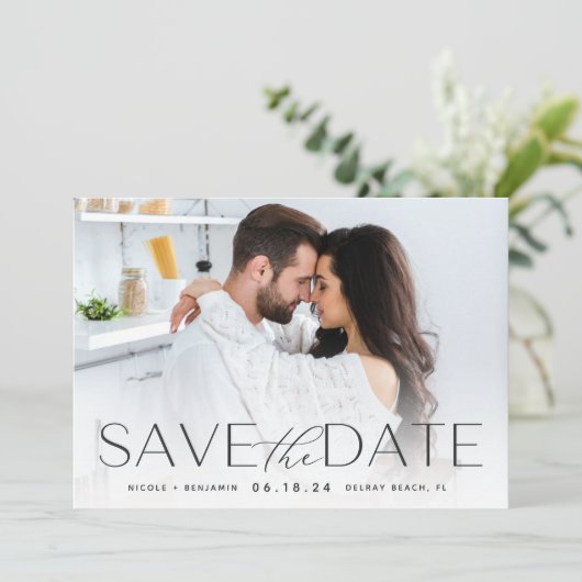 Moderne verklaring | Horizontale foto Save The Date (Staand voorkant)