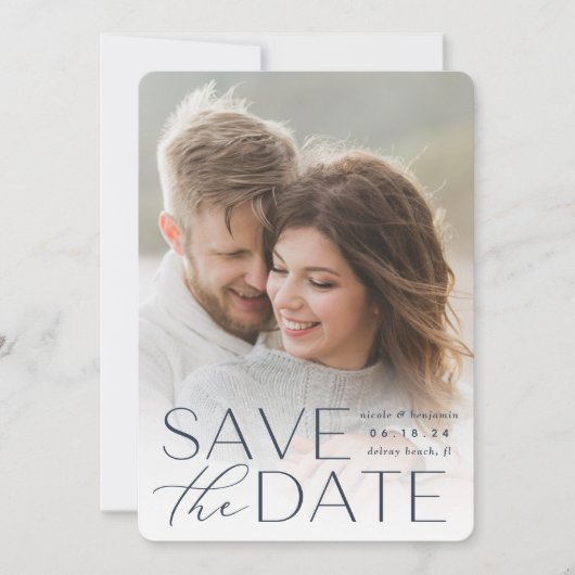 Moderne verklaring | Verticale foto Save The Date (Voorkant)