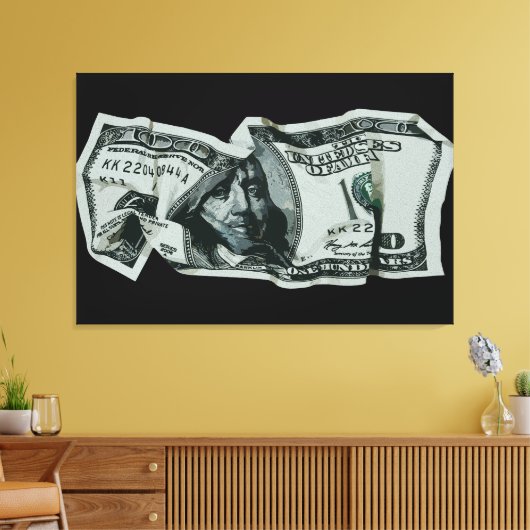Moderne Verkreukelde $100 Biljet Ontwerp Canvas Afdruk (Insitu (Woonkamer))