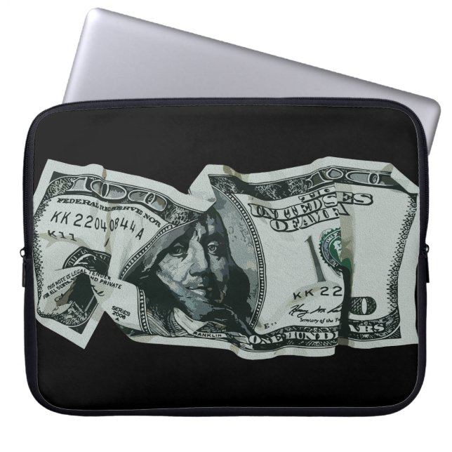 Moderne Verkreukelde $100 Biljet Ontwerp Laptop Sleeve (Voorkant)