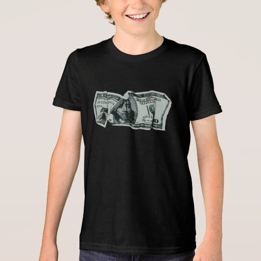 Moderne Verkreukelde $100 Biljet Ontwerp Tri-Blend Shirt (Voorkant)