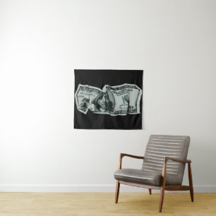Moderne Verkreukelde $100 Biljet Ontwerp Wandkleed