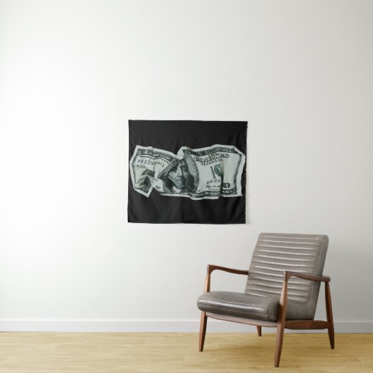 Moderne Verkreukelde $100 Biljet Ontwerp Wandkleed (In Situ (horizontaal))
