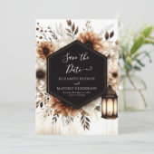 Moderne verlichting rustieke bruiloft save the date (Staand voorkant)