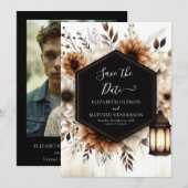 Moderne verlichting rustieke bruiloft save the date (Voorkant / Achterkant)
