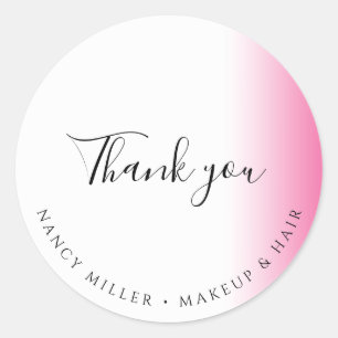 Moderne verloop roze witte make-up & haar bedankt ronde sticker
