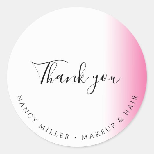 Moderne verloop roze witte make-up & haar bedankt ronde sticker (Voorkant)