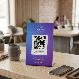 Moderne Verlopende Blau Paarse Google Review QR Co Reclamebord Met Voetstuk