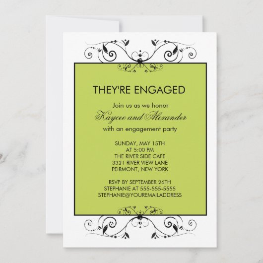 Moderne Verloving met groene en zwarte scroller Kaart (Voorkant)