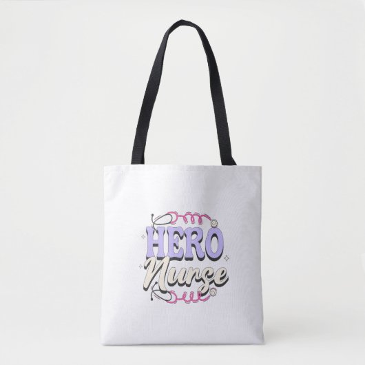 Moderne Verpleegster Held Violet op Witte Typograf Tote Bag (Voorkant)