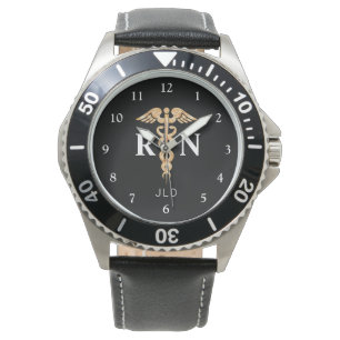 Moderne verpleegster RN zwart Monogram Mannen Horl Horloge