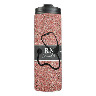 Moderne Verpleegster Roze Rose Goud Glitter Gepers Thermosbeker
