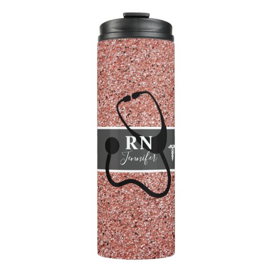 Moderne Verpleegster Roze Rose Goud Glitter Gepers Thermosbeker (Voorkant)