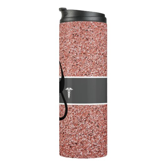 Moderne Verpleegster Roze Rose Goud Glitter Gepers Thermosbeker (Geroteerd rechts)