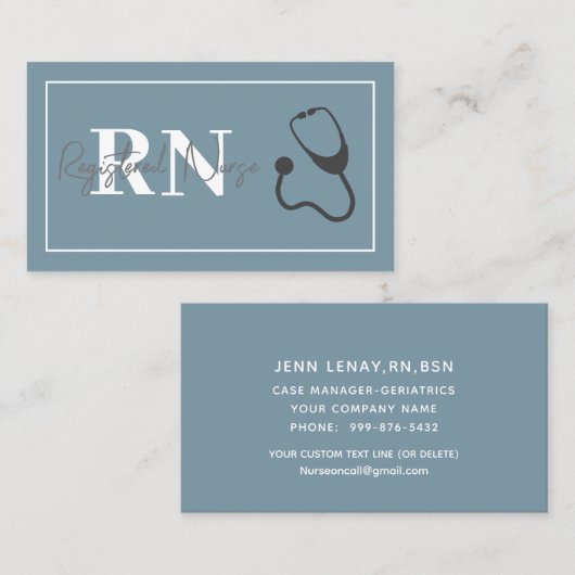 Moderne Verpleegster Stethoscoop Blauw Script Prof Visitekaartje (Voorkant / Achterkant)