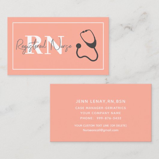 Moderne Verpleegster Stethoscoop Koraal Peach Prof Visitekaartje (Voorkant / Achterkant)