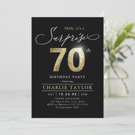 Moderne verrassing voor zwarte en gouden volwassen kaart (Staand voorkant)