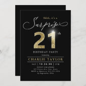 Moderne verrassing voor zwarte en gouden volwassen kaart (Voorkant / Achterkant)