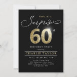 Moderne verrassing voor zwarte en gouden volwassen kaart<br><div class="desc">Modern Shhh,  het is een verrassende 60e verjaardagsuitnodiging die stijlvol script en faux Gold glitter number 60 bevat en uw partijdetails op zwarte achtergrondkleur,  eenvoudige en elegante,  verrassende,  volwassen mijlpaalverjaardagsuitnodiging voor mannen en vrouwen. De zwarte achtergrondkleur kan worden gewijzigd in elke kleur van uw keuze.</div>