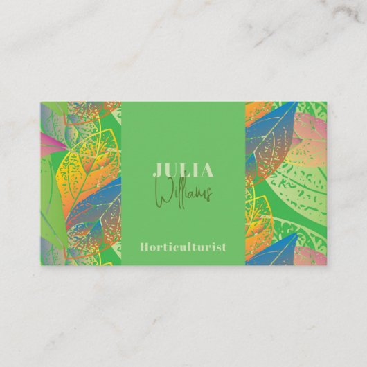 Moderne verse bladeren op groene tuinbouwer visitekaartje (Voorkant)
