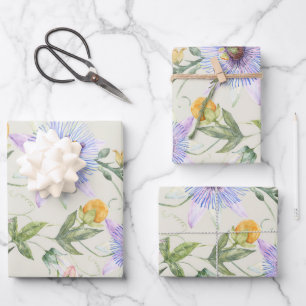 Moderne verse bladerige lila bloempatroon inpakpapier vel