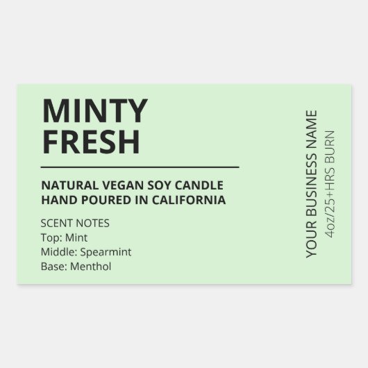 Moderne, verse Mint Scent Soy Candle Labels (Voorkant)