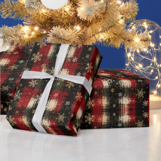 Moderne versleten geruite sneeuwvlokpatroon cadeaupapier