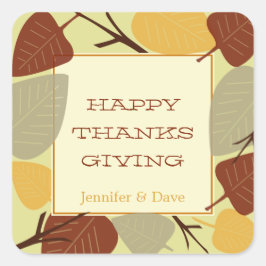 Moderne verspreide bladeren Thanksgiving viering Vierkante Sticker