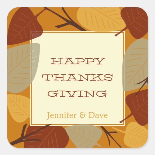 Moderne verspreide bladeren Thanksgiving viering Vierkante Sticker (Voorkant)