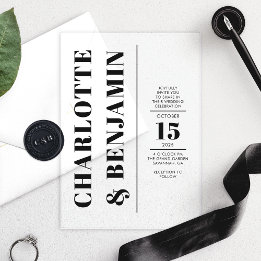 Moderne Verticale Bold Black Wedding Acryl Uitnodigingen