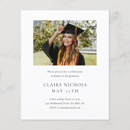 Moderne Verticale Budget Foto Afstuderen Uitnodigi (Achterkant)