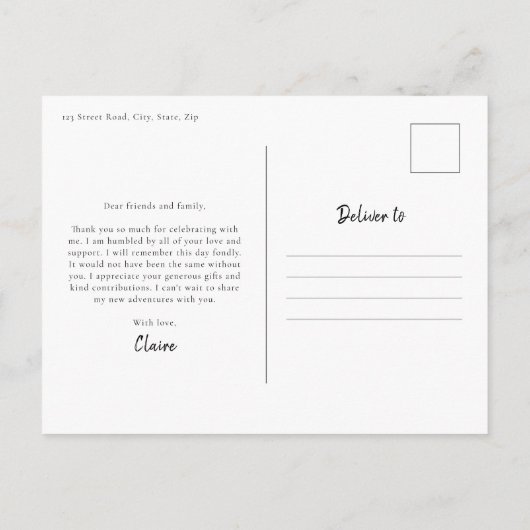 Moderne verticale foto Afstuderen Dank u Briefkaart (Achterkant)