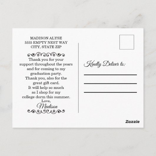 Moderne verticale foto Afstuderen Dank u Briefkaart (Achterkant)