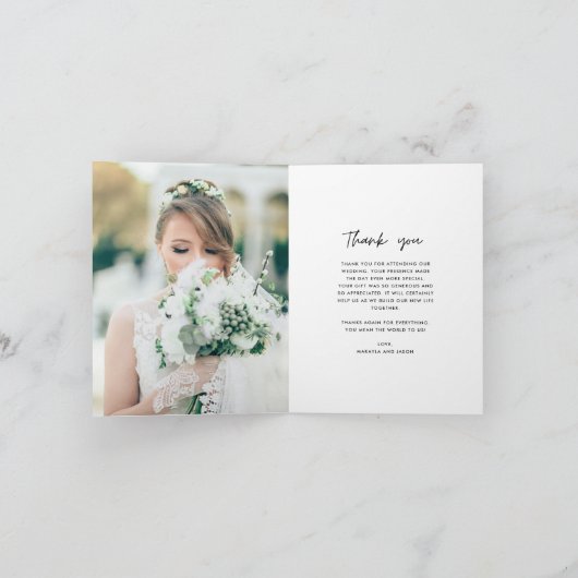 Moderne Verticale Foto Trouwscript Dank u Bedankkaart (Binnen)