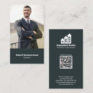 Moderne verticale makelaar Foto QR-code Visitekaartje