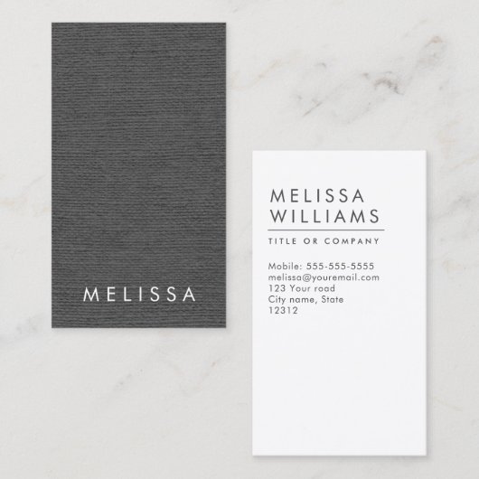 Moderne verticale minimalistisch donkergrijze linn visitekaartje (Voorkant / Achterkant)