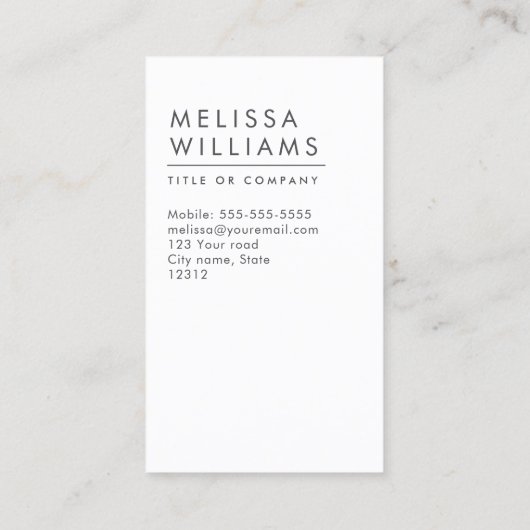 Moderne verticale minimalistisch donkergrijze linn visitekaartje (Achterkant)