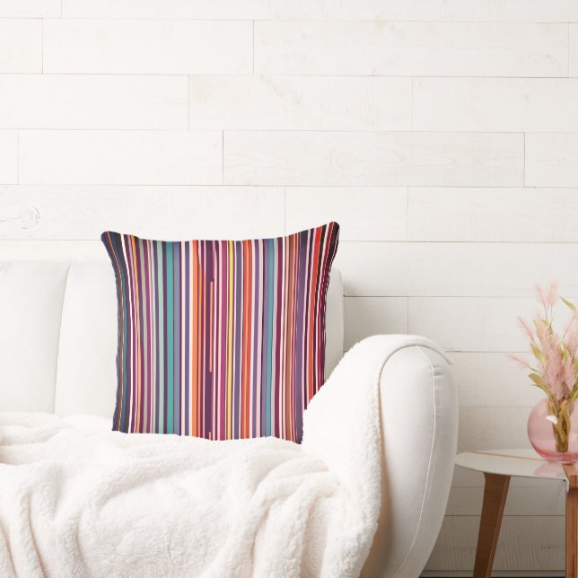 Moderne Verticale Streep Abstract in Plum & Teal Kussen (Bank)