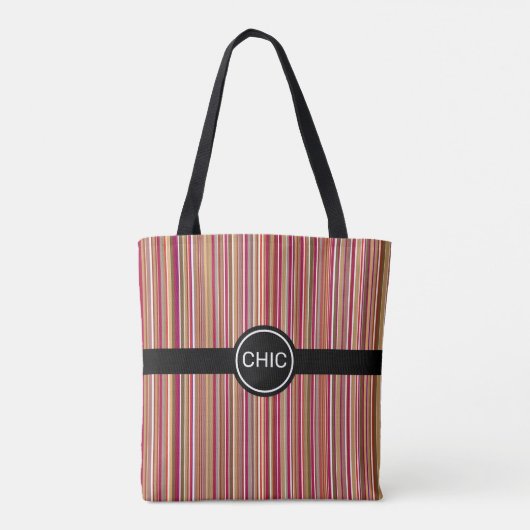 Moderne verticale strepen in bruine en rode tinten tote bag (Achterkant)