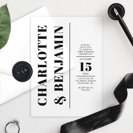 Moderne Verticale Trouwkaart Zwart Acryl Uitnodigingen