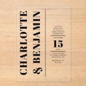 Moderne Verticale Trouwkaart Zwart Acryl Uitnodigingen (Voorkant)