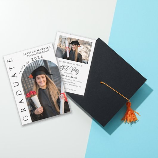 Moderne Verticale Twee Foto Afstudeerfeest Kaart