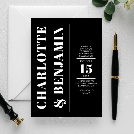 Moderne verticale vet wit en zwart bruiloft kaart