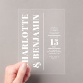 Moderne Verticale Vetgedrukte Witte Huwelijk Acryl Uitnodigingen (Insitu (Draagbaar))