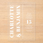 Moderne Verticale Vetgedrukte Witte Huwelijk Acryl Uitnodigingen (Voorkant)