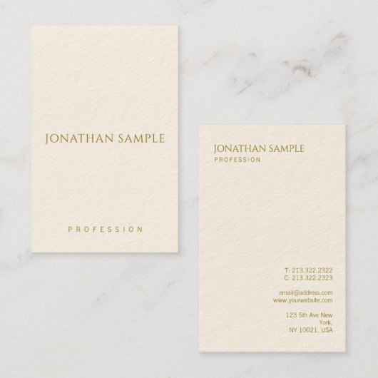 Moderne verticale Visitekaartjes Gold-tekst elegan (Voorkant / Achterkant)